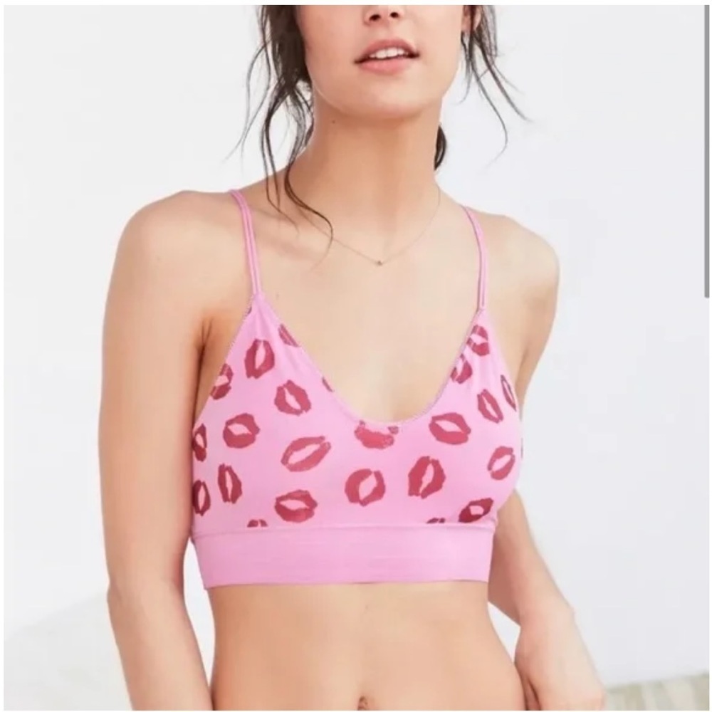 Urban Outfitters Out From Under Pink Lipstick Kisses Bralette